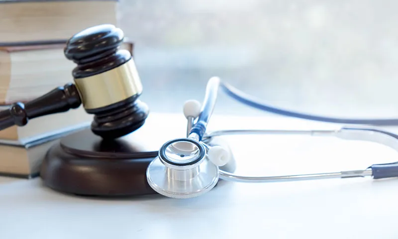 Gavel and stethoscope representing personal injury law